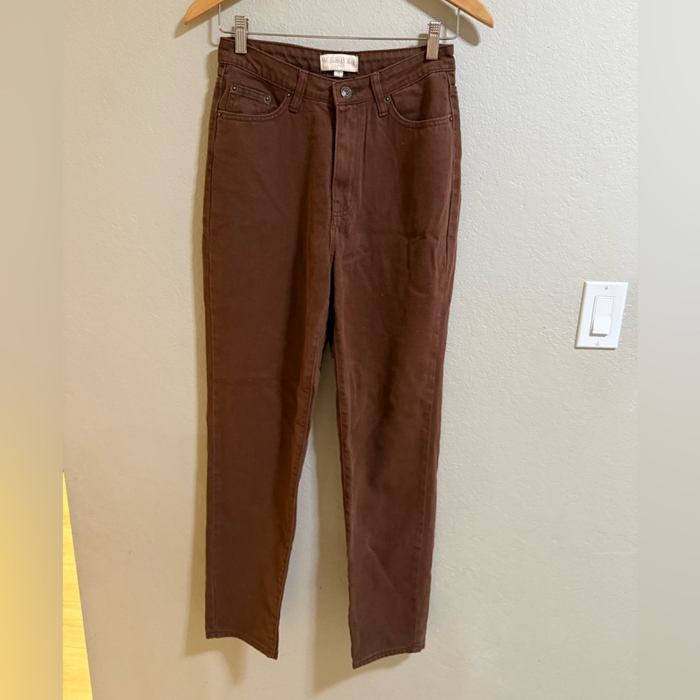 MESHKI High Rise Brown 100% Cotton Straight Leg Jeans – Size S